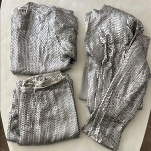 Vintage Anne Klein for Neiman Marcus 3 Piece Silver Sequin Evening Ensemble 4/S